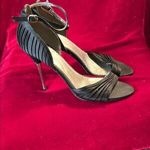 Guess Black Pleated Satin w/Silver Stilettos